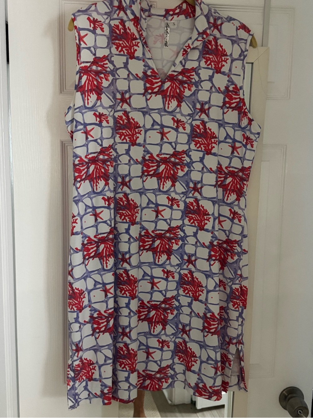 Lulu-B Sleeveless V-Neck Midi Dress in White, Red & Lavender